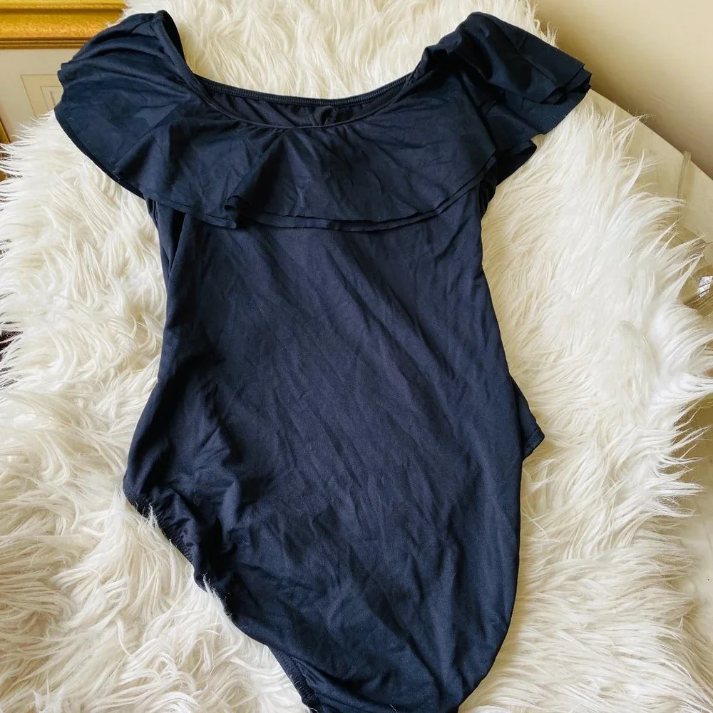 Michael Kors Black Ruffle One Piece Swimsuit‎